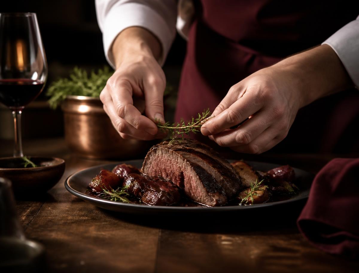 Fraldinha assada lentamente — preparo artesanal da Doma Gastronomia